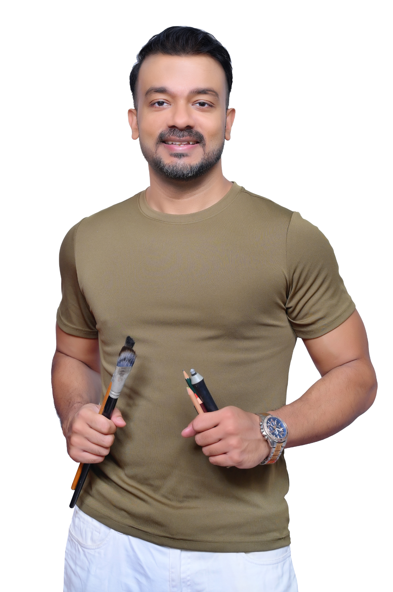 Pulak Paul holding art tools